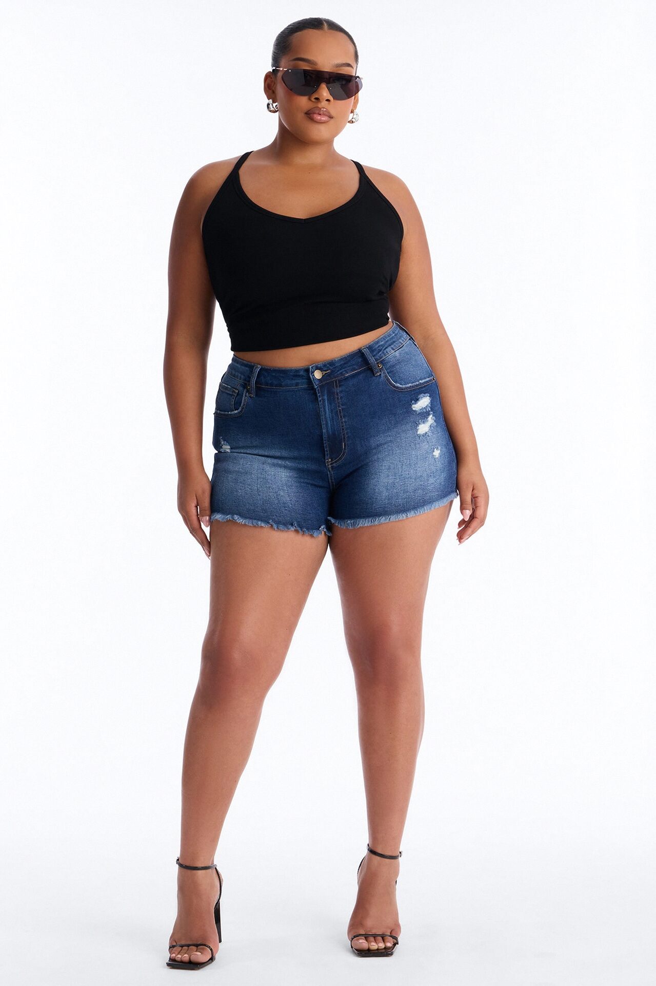 Beach Haven Cut Off Stretch Denim Shorts - Dark Wash