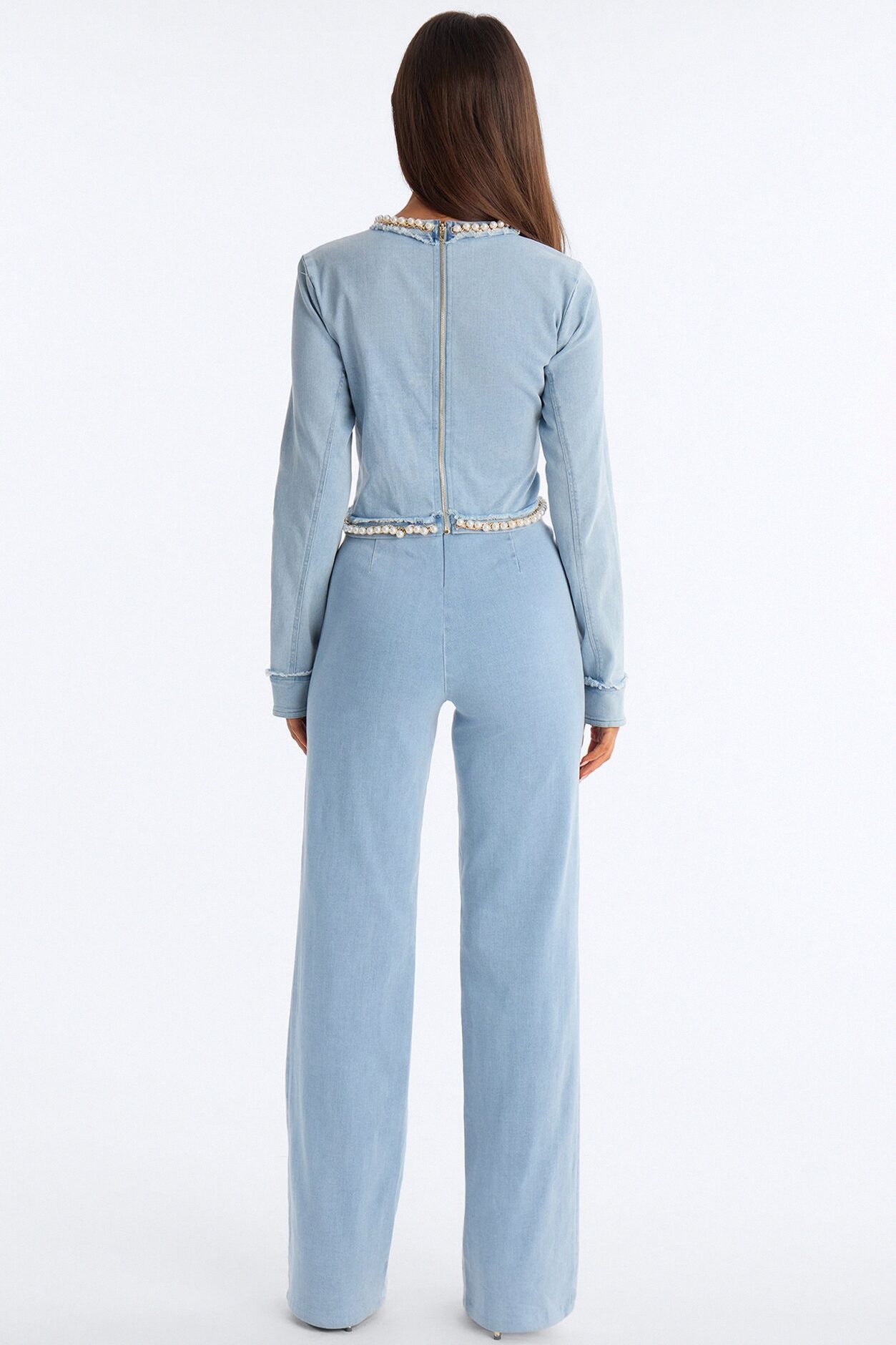 Threaded Grace Pearl Denim Pant Set - Light Wash