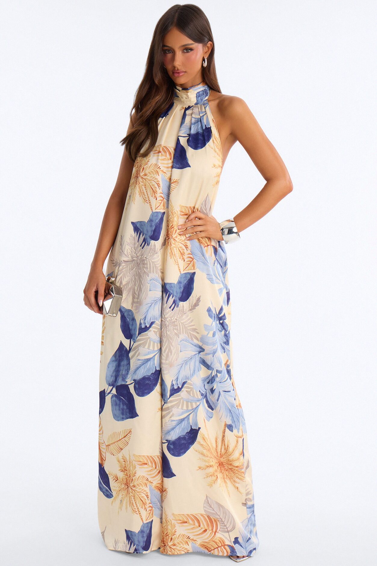 Sunset Party Backless Wide Leg Jumpsuit - Blue/combo