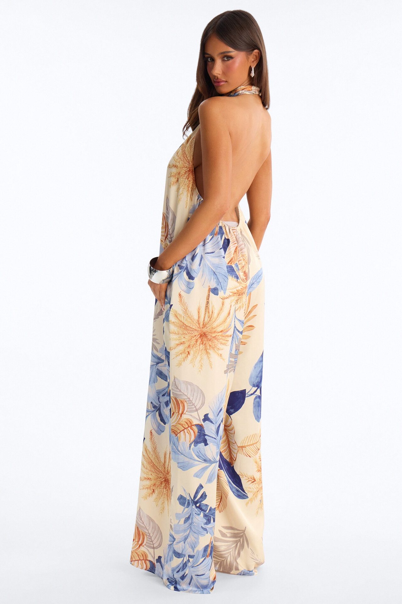 Sunset Party Backless Wide Leg Jumpsuit - Blue/combo