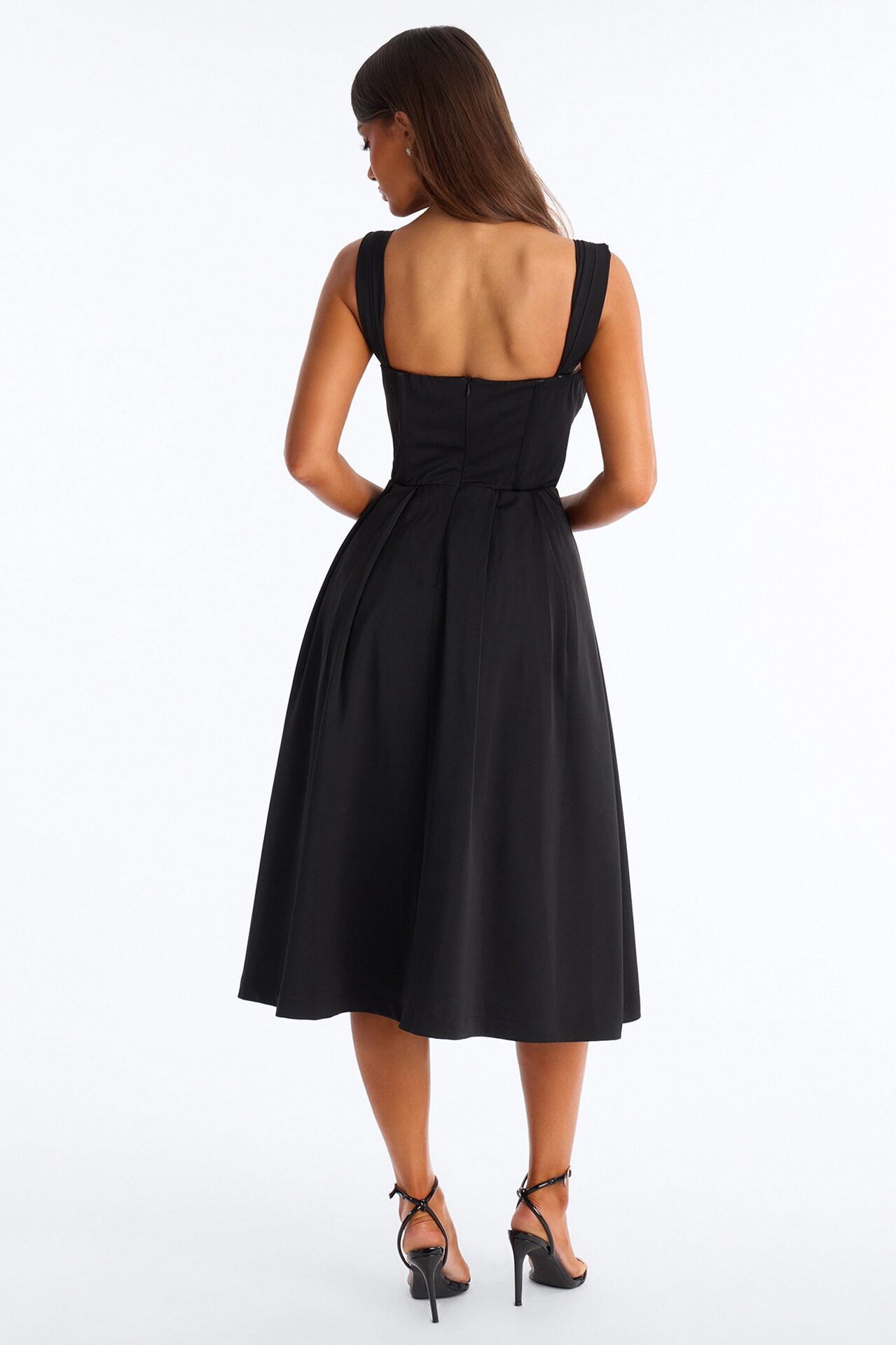 Gabriela Pleated Corset Midi Dress - Black