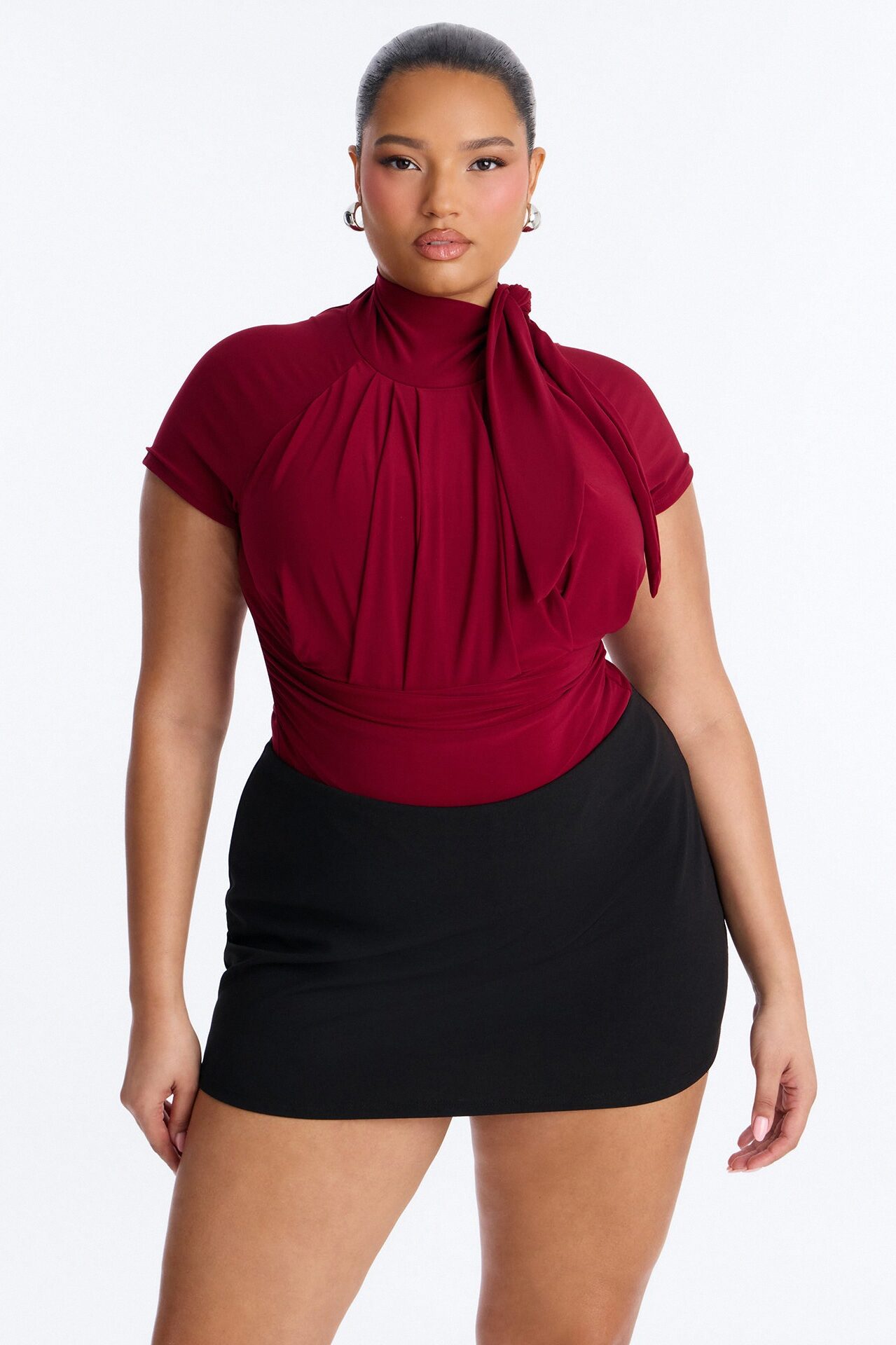 City Dreams Tie Neck Bodysuit - Red