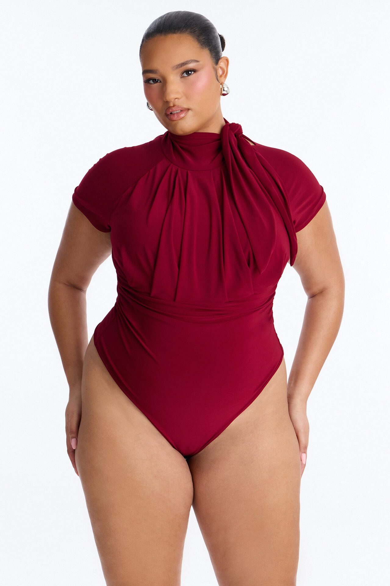 City Dreams Tie Neck Bodysuit - Red