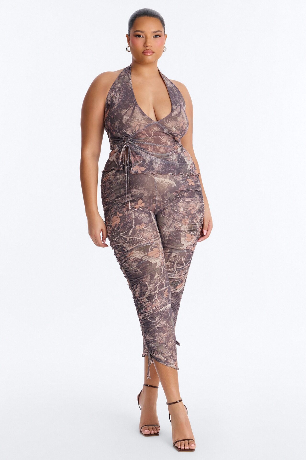 Wild One Halter Capri Set - Brown/combo