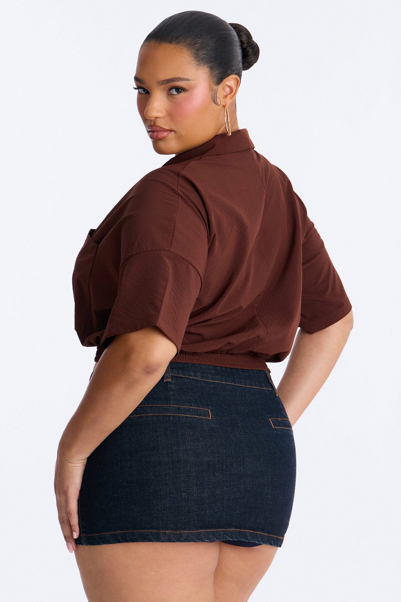 Taylor Crossover Short Sleeve Collared Blouse - Brown