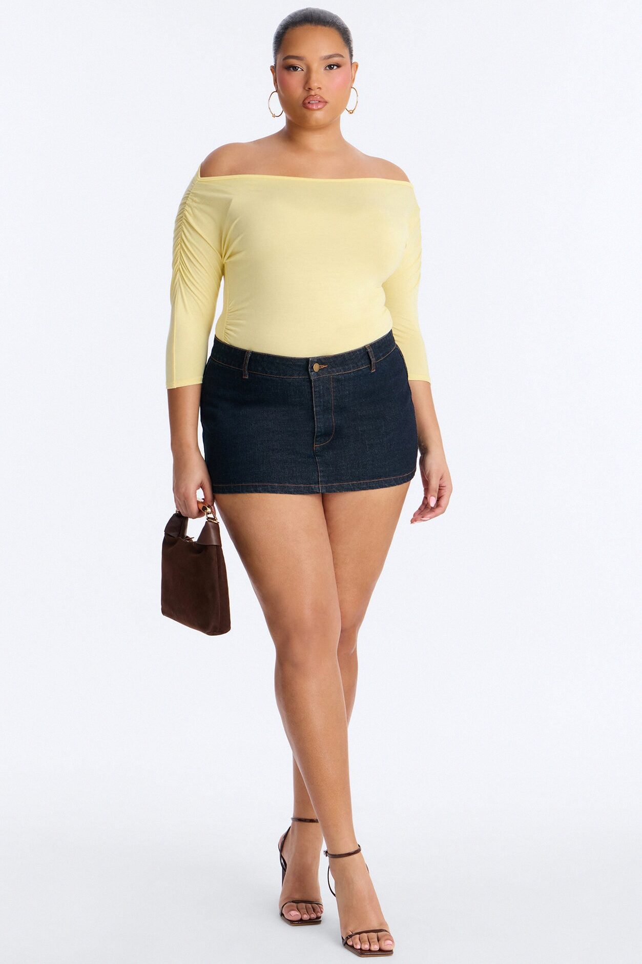 Lola Boat Neck Ruched Sleeve Bodysuit - Butter Yellow