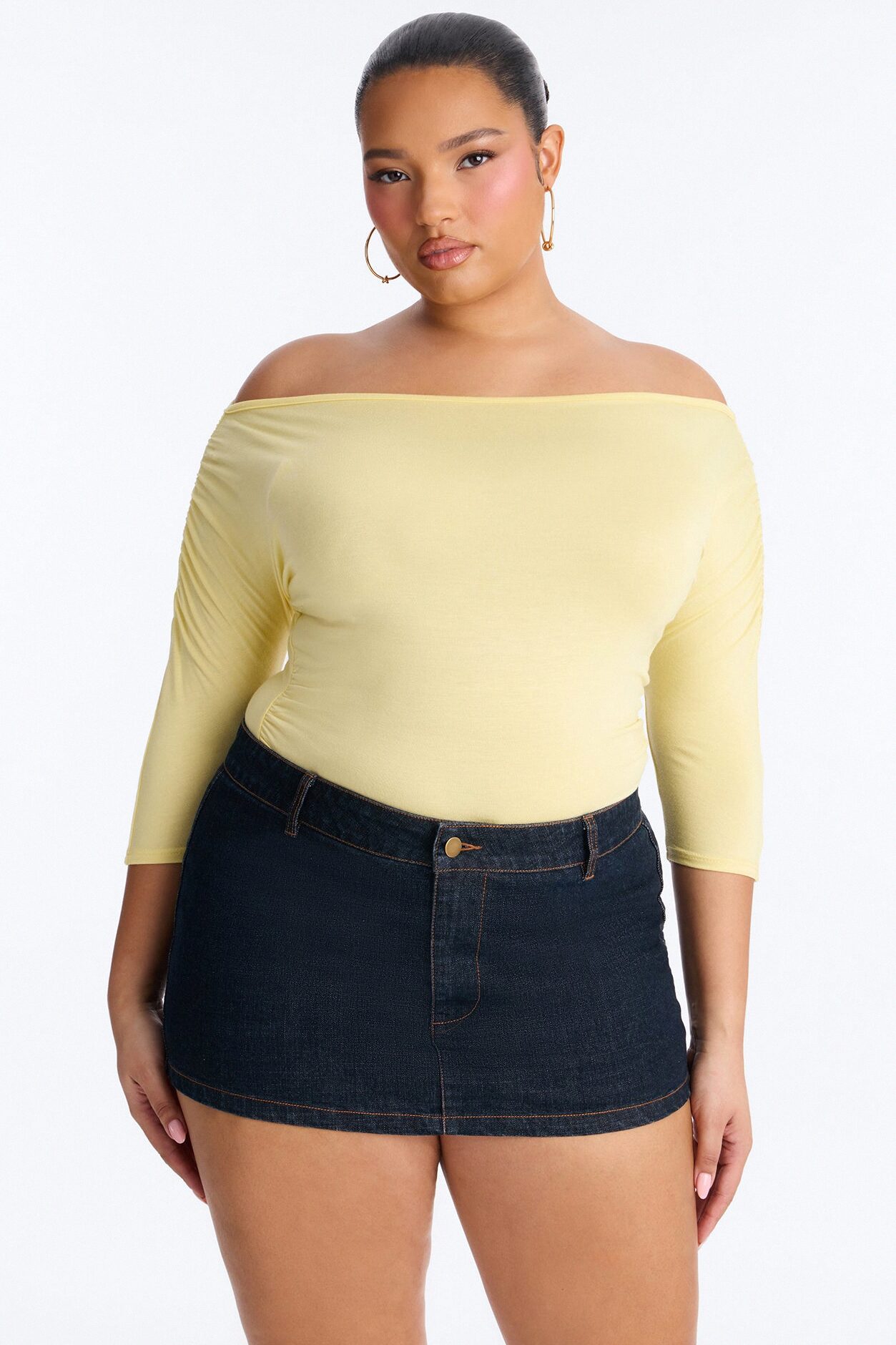 Lola Boat Neck Ruched Sleeve Bodysuit - Butter Yellow