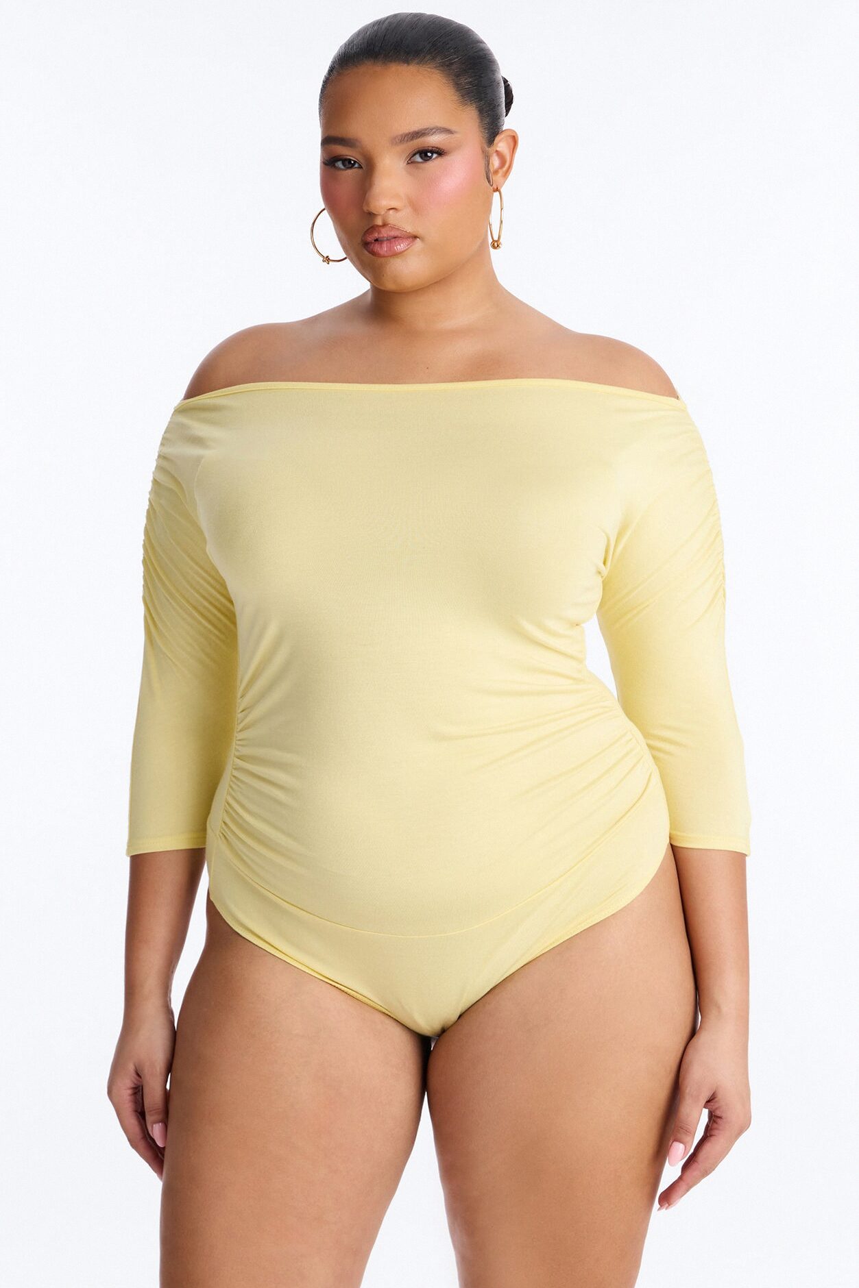 Lola Boat Neck Ruched Sleeve Bodysuit - Butter Yellow