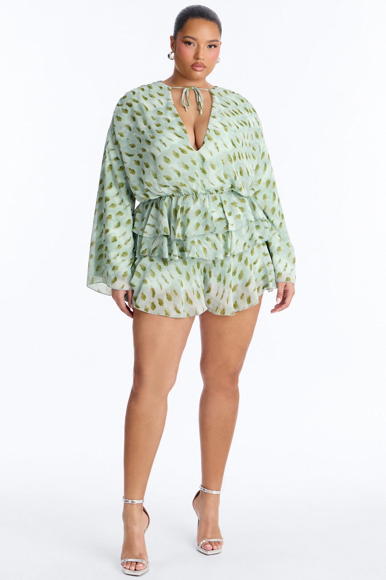 Nora Ruffle Romper - Green