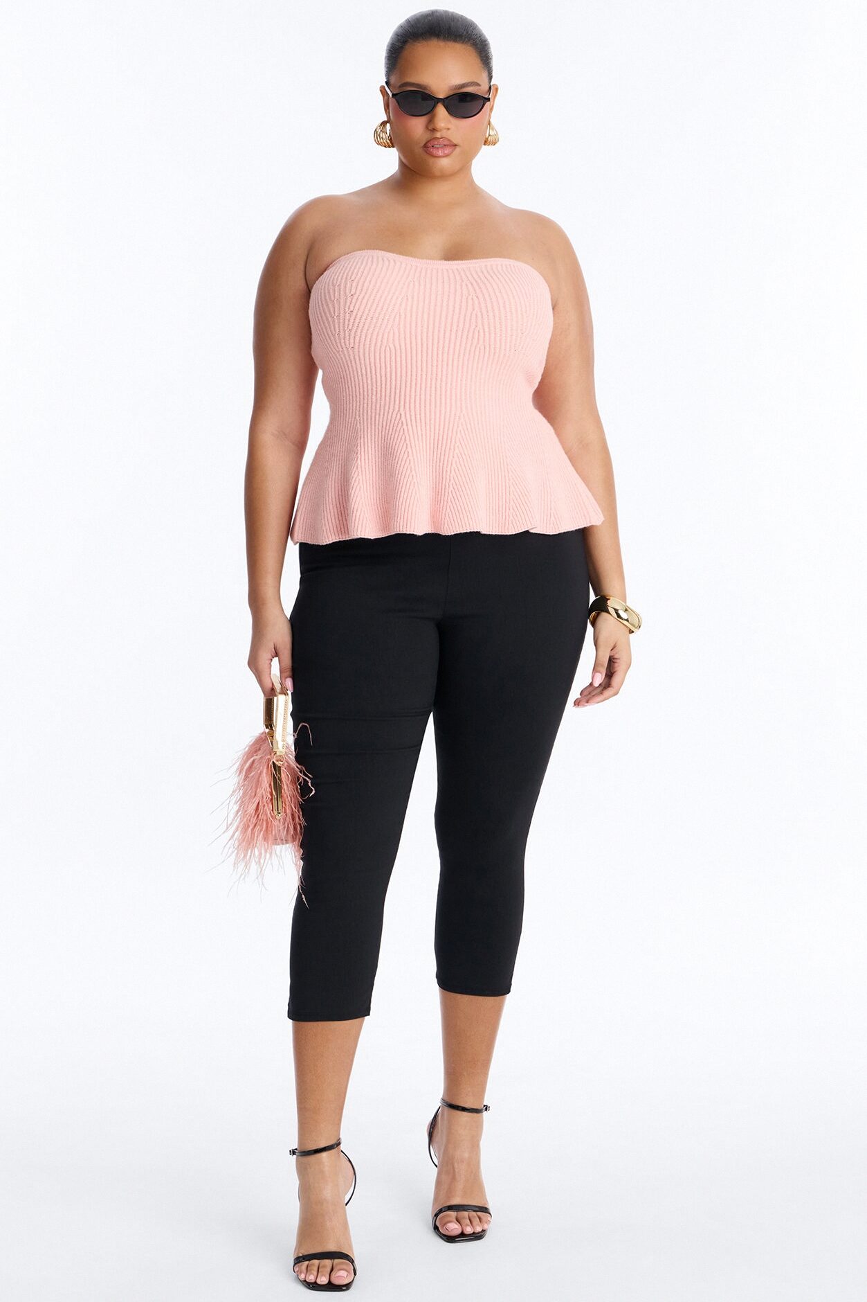 On Full Display Peplum Sweater Tube Top - Pink