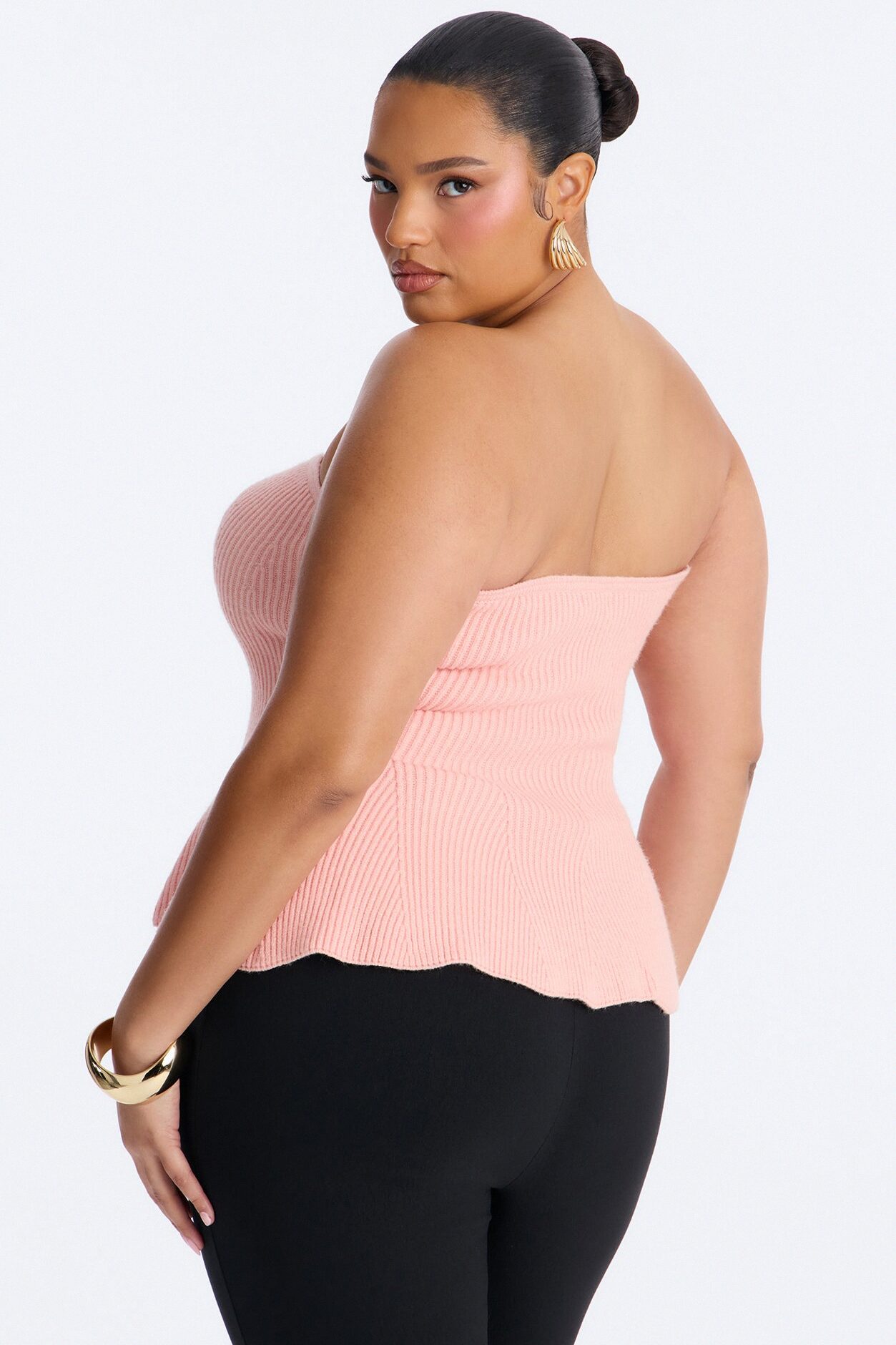 On Full Display Peplum Sweater Tube Top - Pink