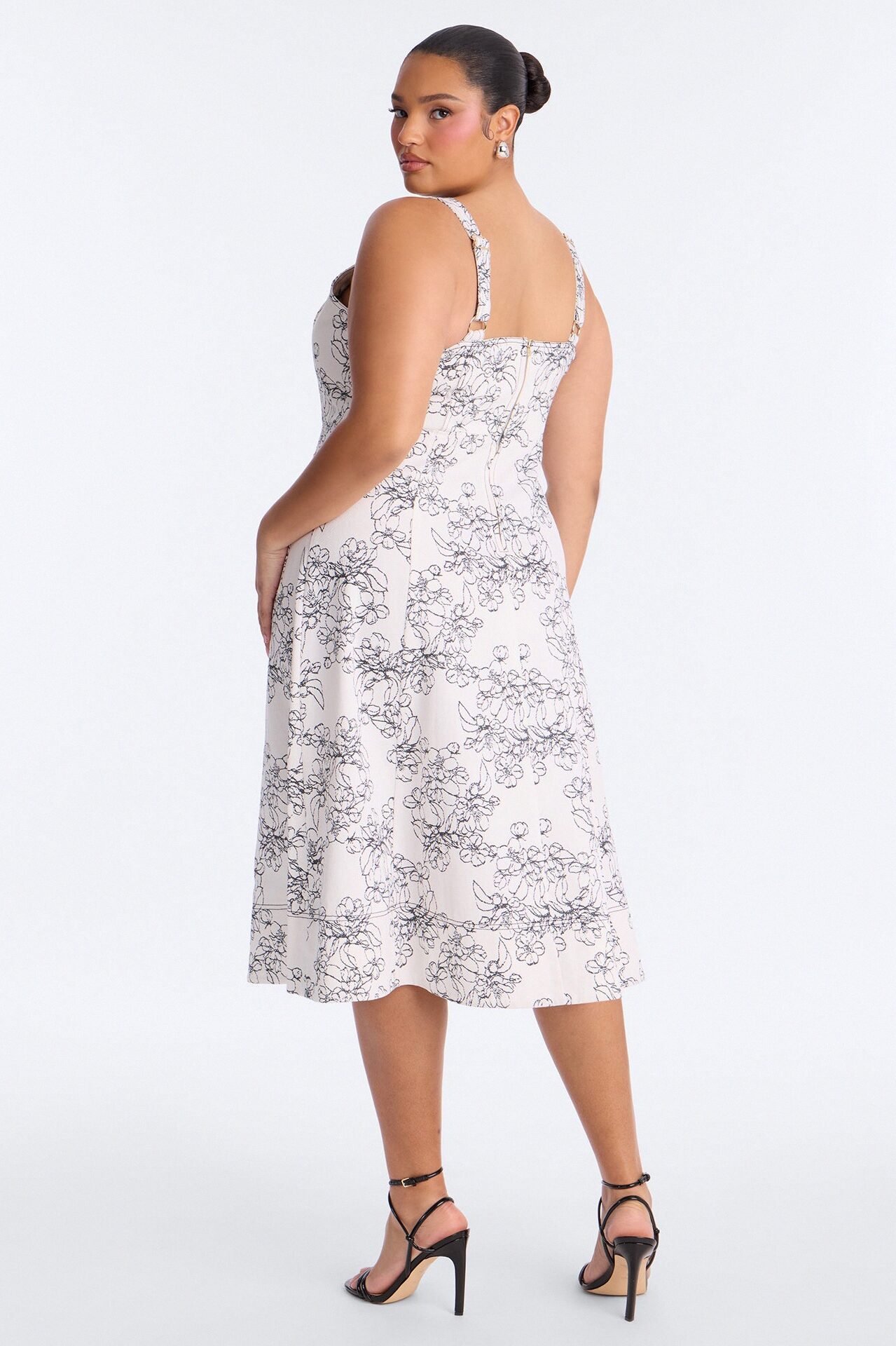 Carla Floral Denim Midi Dress - White/Black