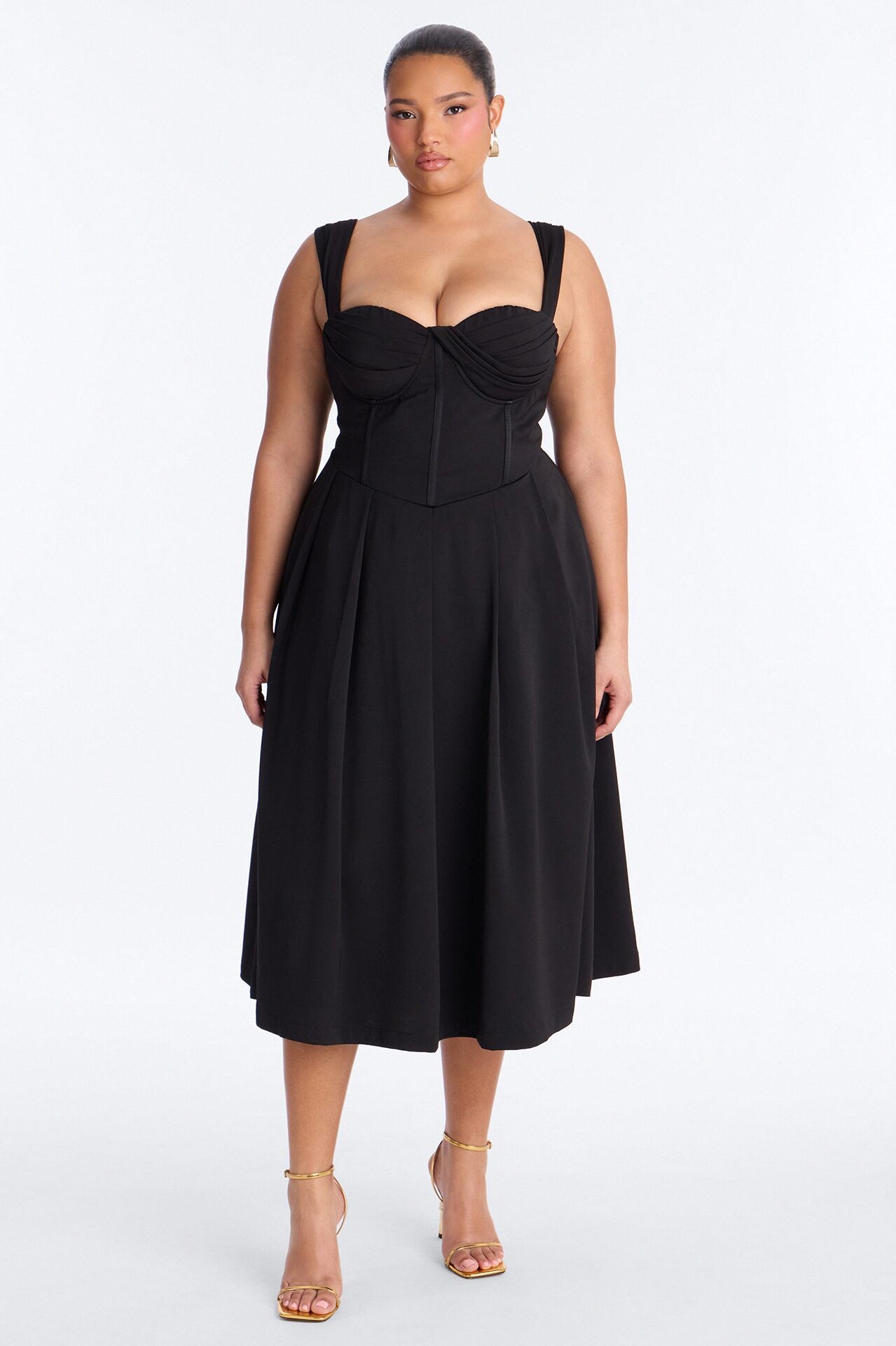 Gabriela Pleated Corset Midi Dress - Black
