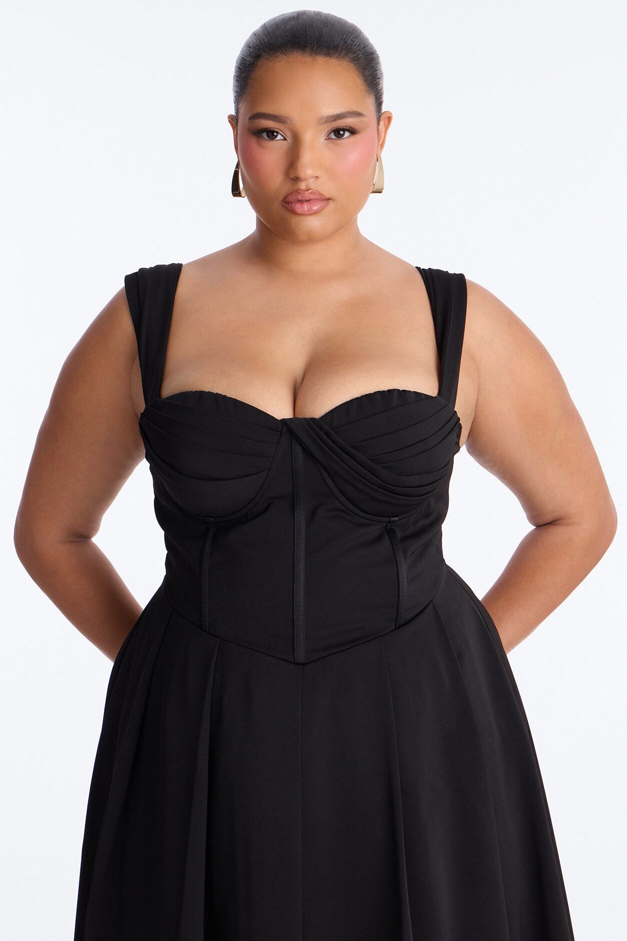 Gabriela Pleated Corset Midi Dress - Black