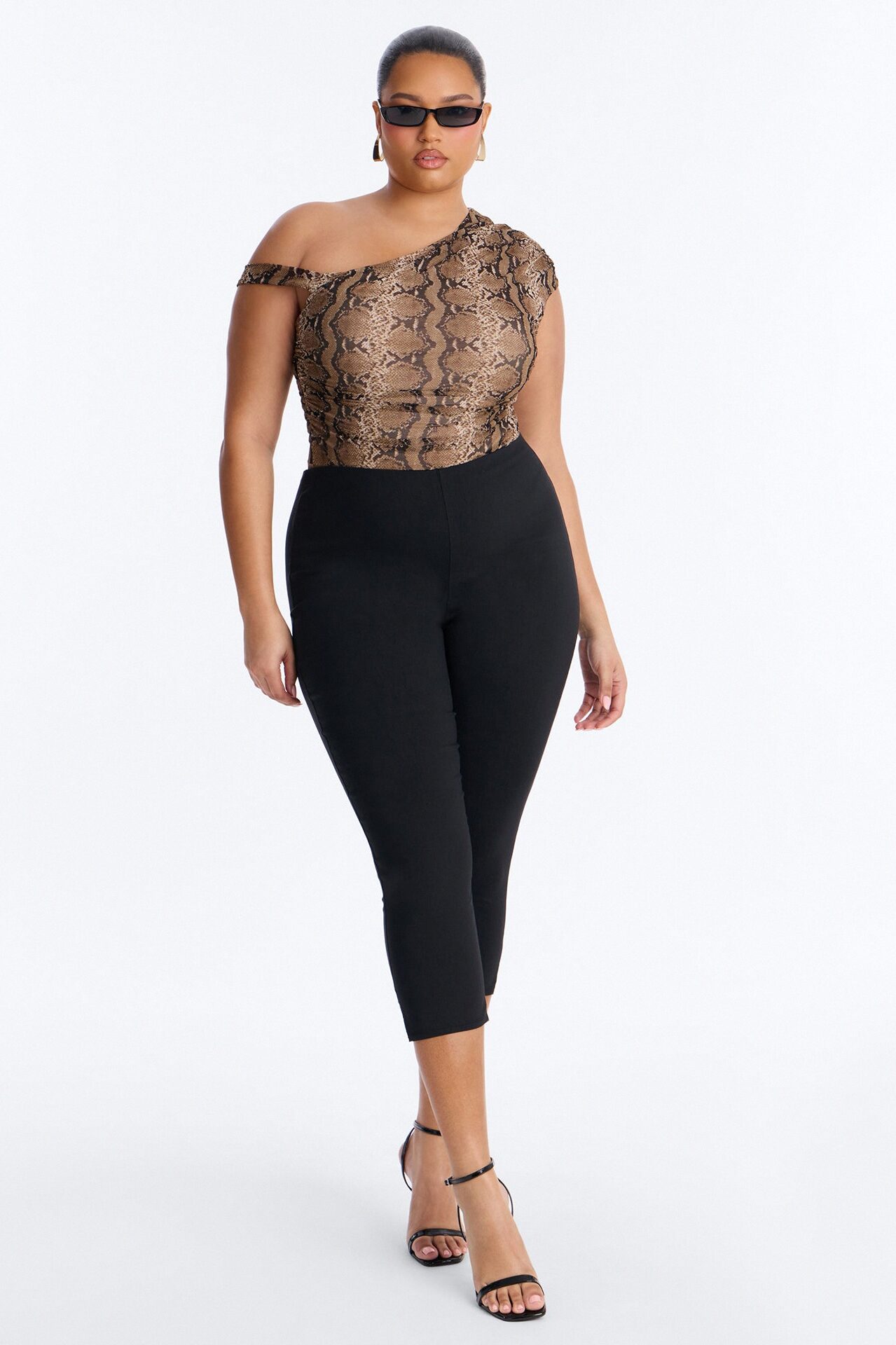Sunara Snake Off Shoulder Mesh Bodysuit - Brown/combo