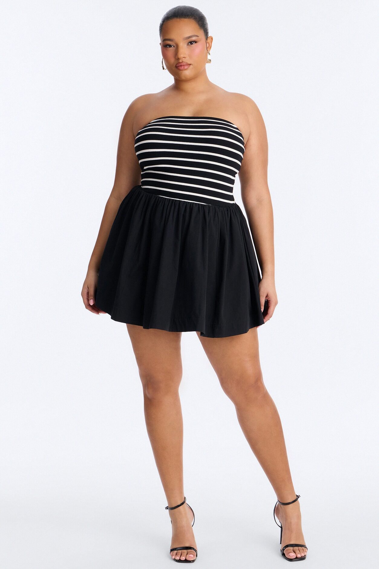Reagan Strapless Striped Mini Dress - Black/White