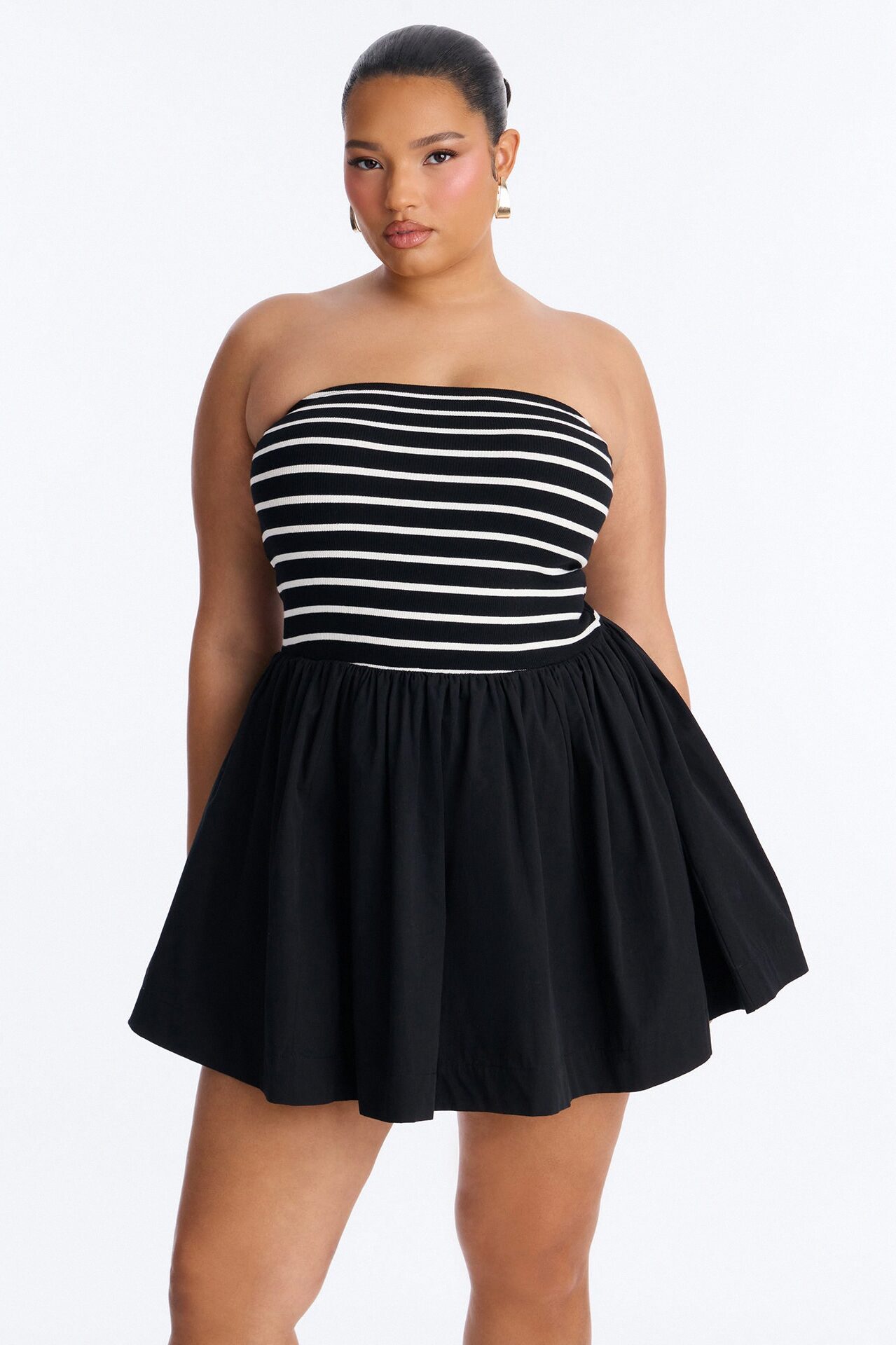 Reagan Strapless Striped Mini Dress - Black/White