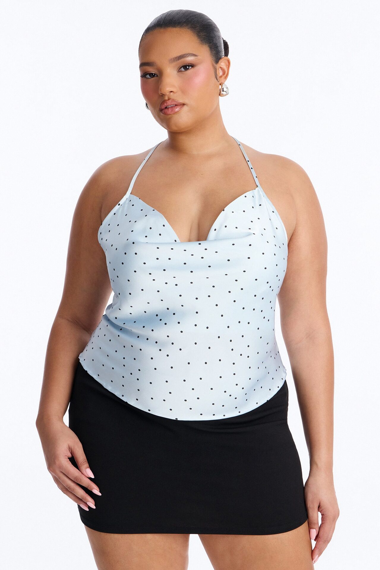 Flirty Plans Polka Dot Satin Halter Top - Blue/combo