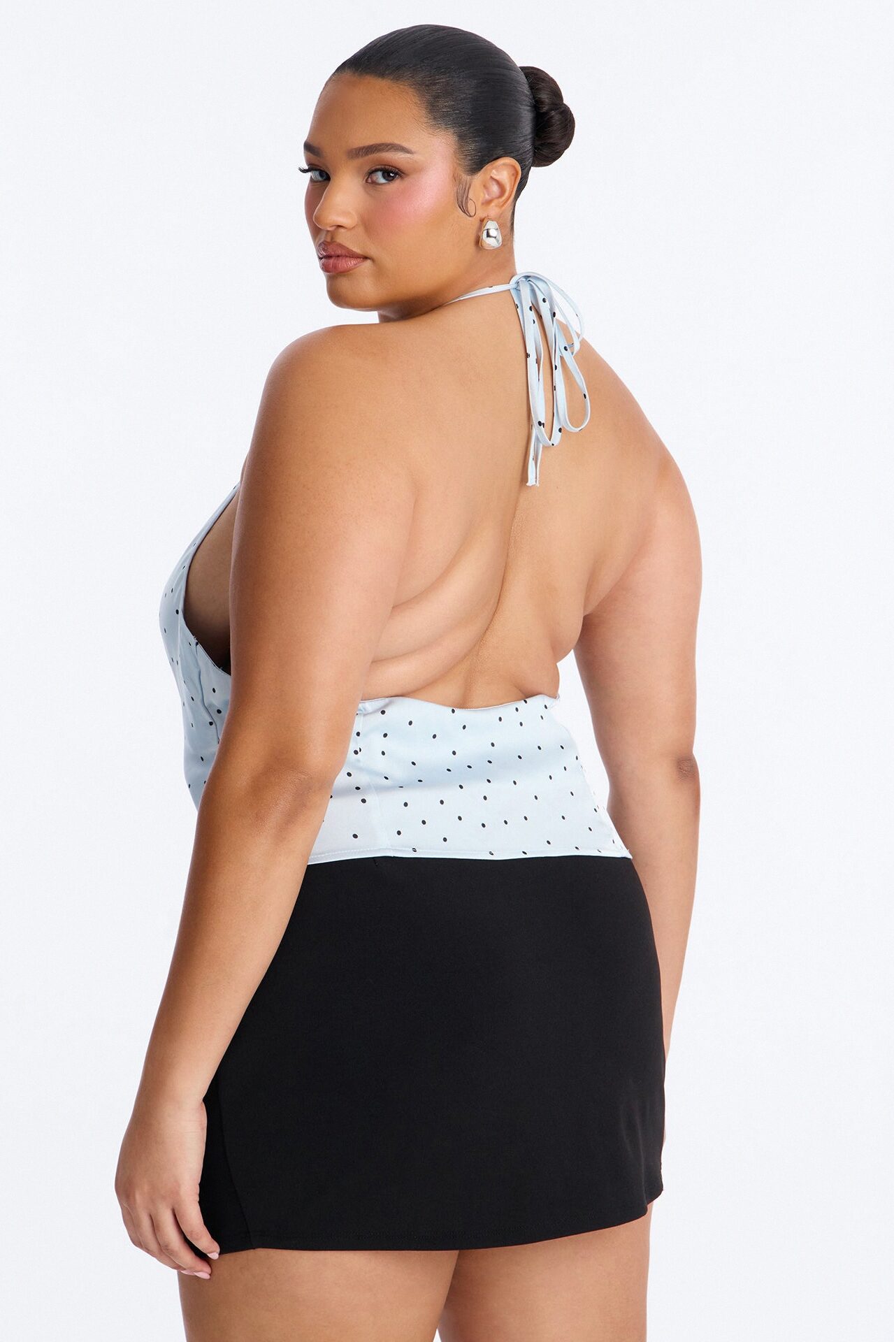 Flirty Plans Polka Dot Satin Halter Top - Blue/combo