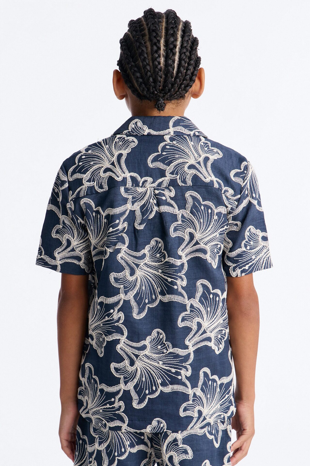 Mini Coastal Drift Cuban Button Up Shirt - Navy