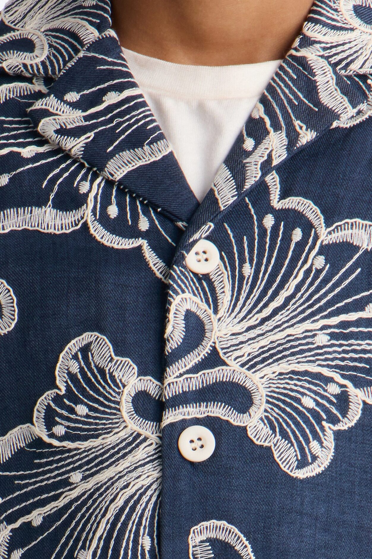 Mini Coastal Drift Cuban Button Up Shirt - Navy