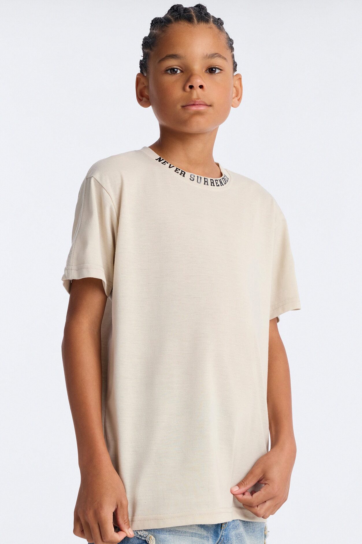 Mini Never Surrender Short Sleeve Front/Back Tee - Stone