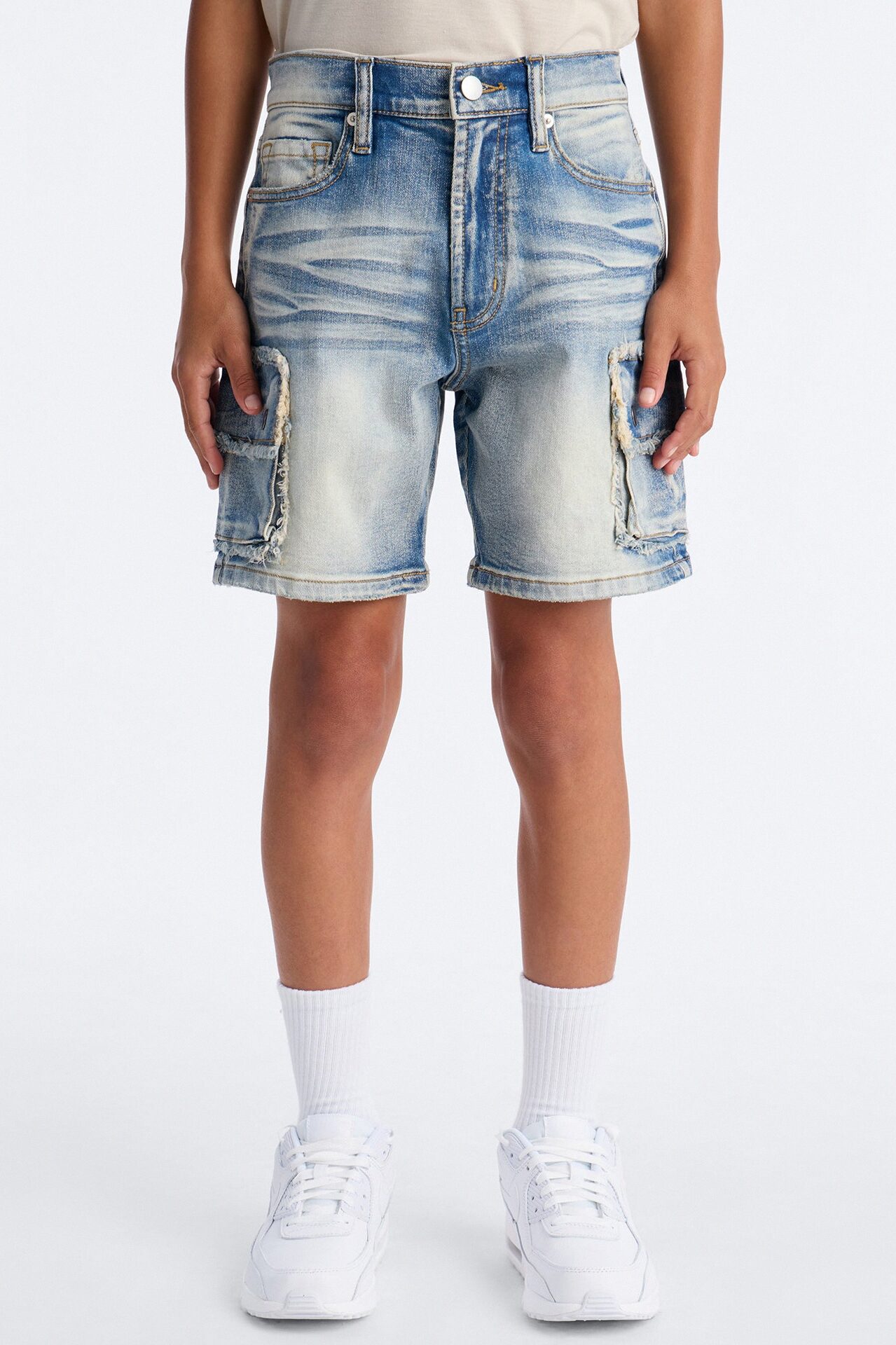 Mini Rush Home Denim Cargo Shorts - Light Blue Wash