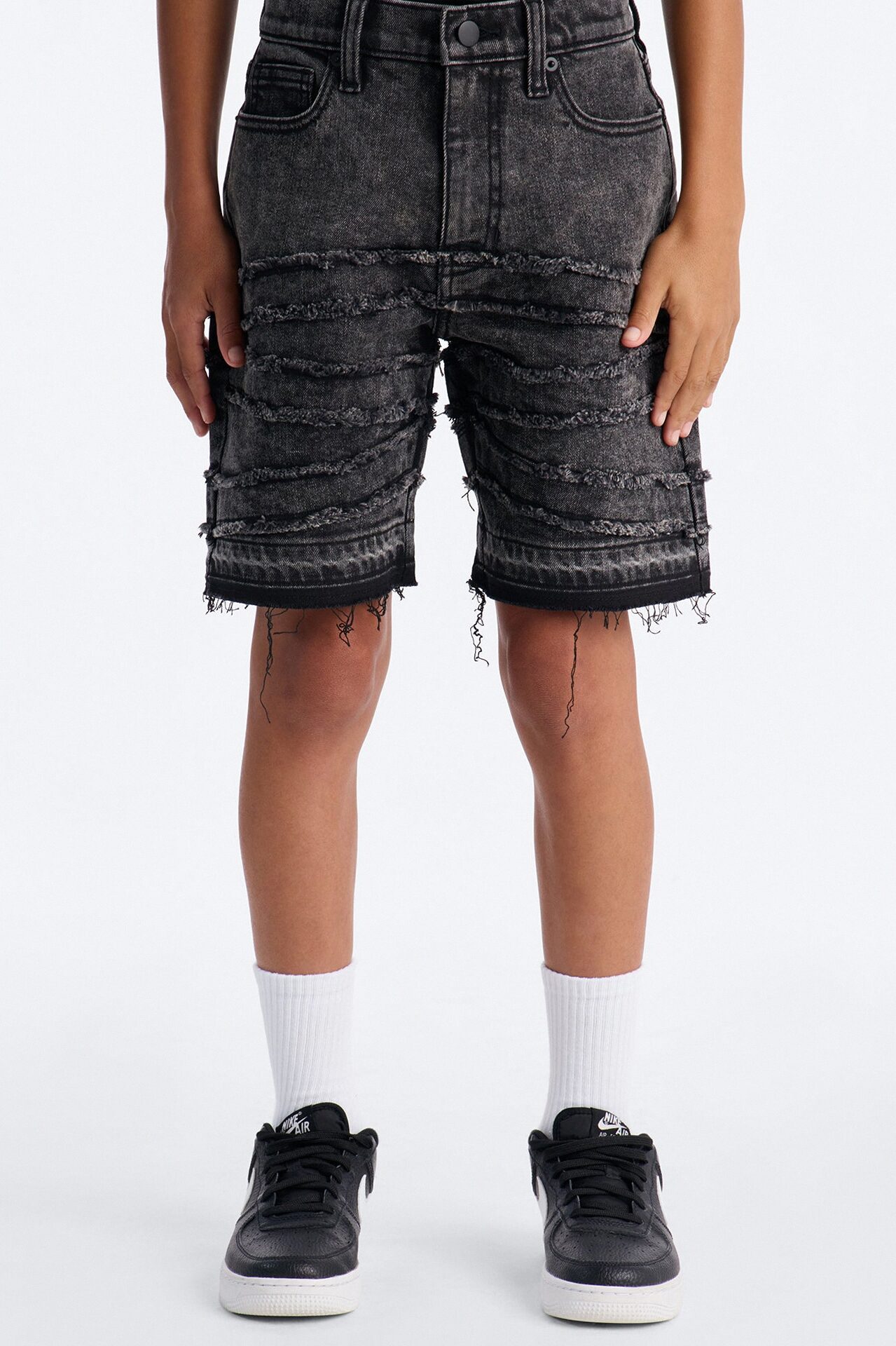 Mini Nice Try Frayed Denim Short - Black Wash