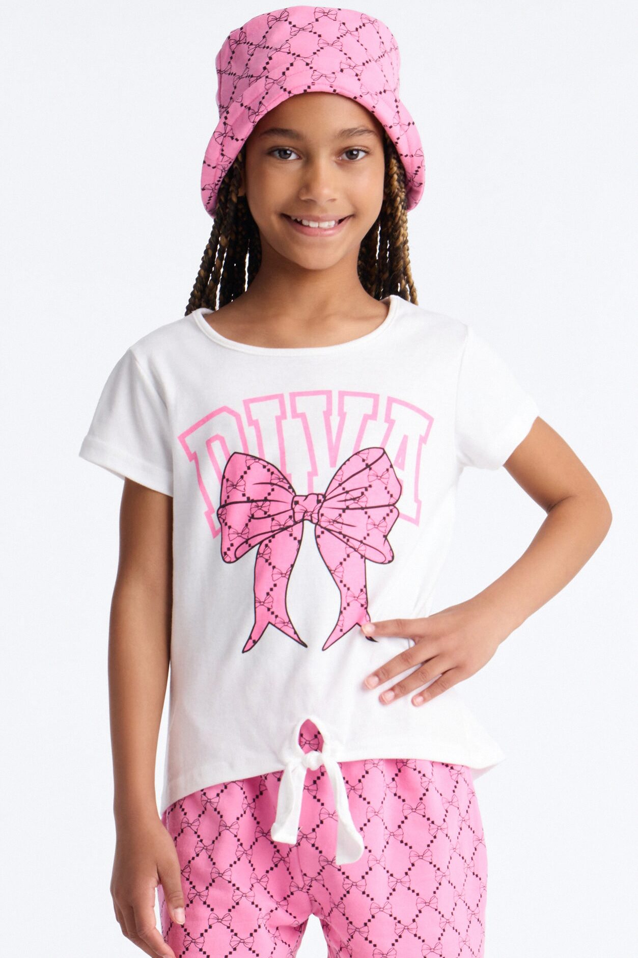 Mini Diva Things Only Short Set - White/Pink