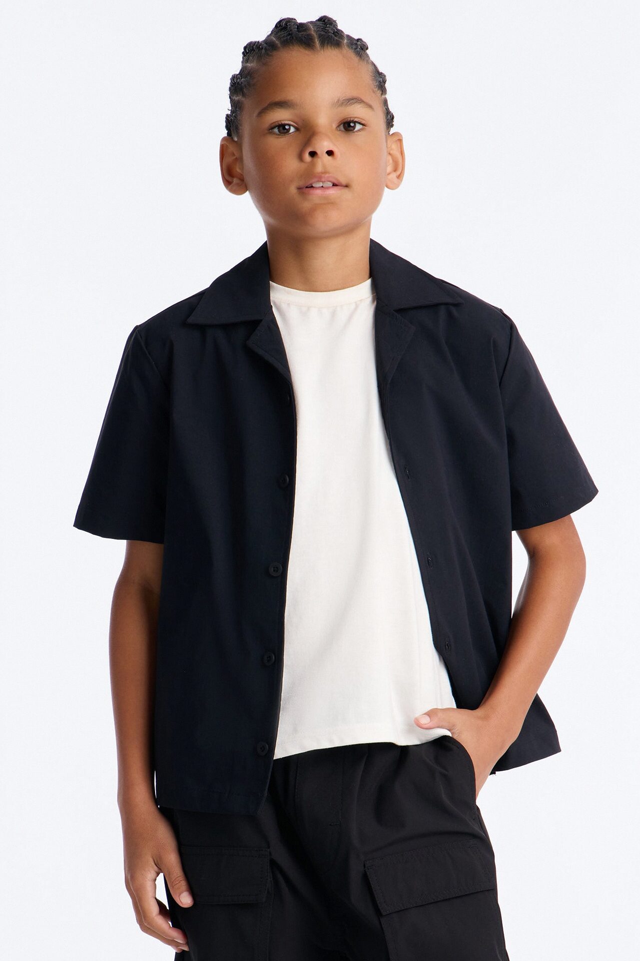 Mini Montez Cuban Collar Button Up Shirt - Black