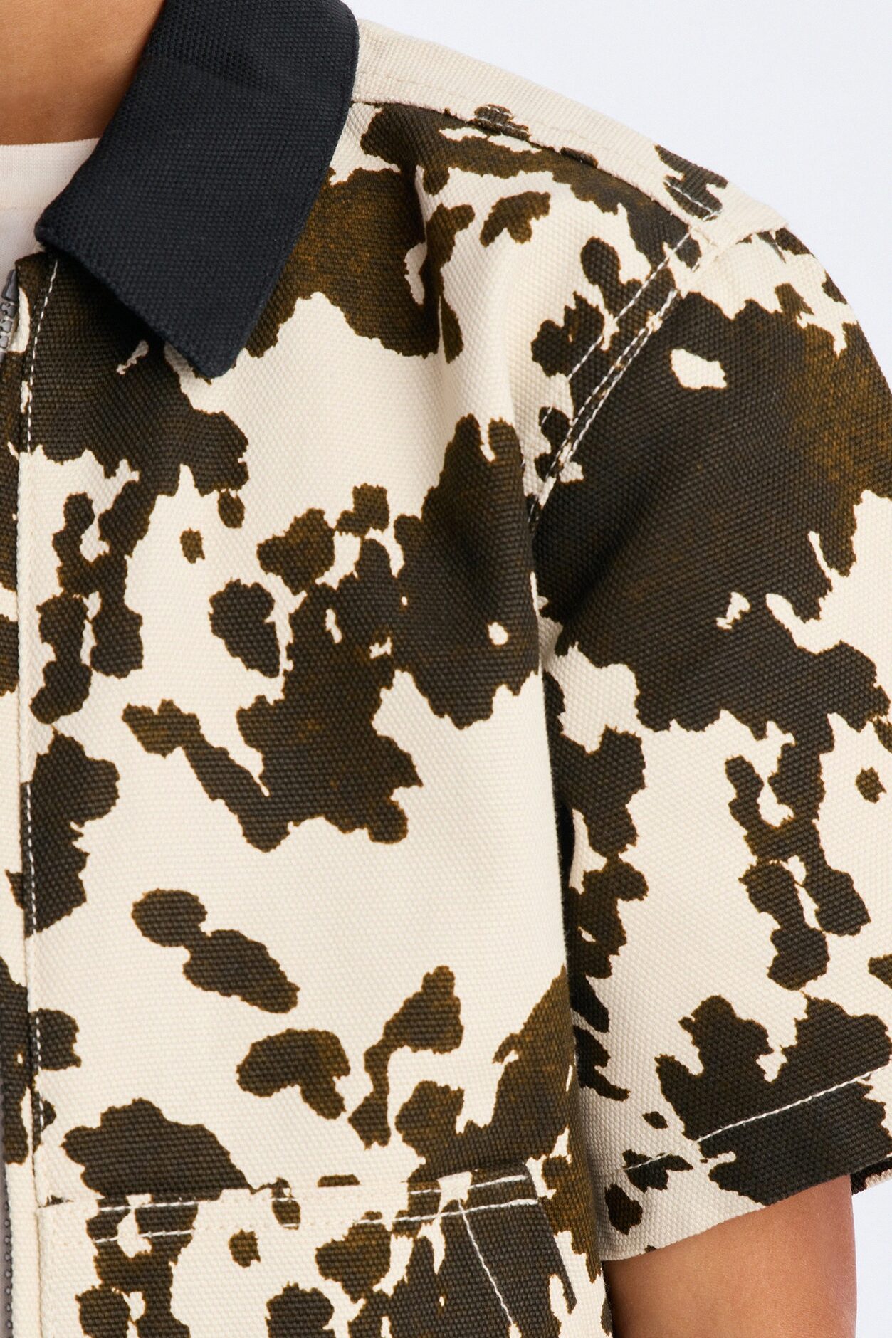 Mini Cropped Roxbury Contrast Collar Shirt - White/combo