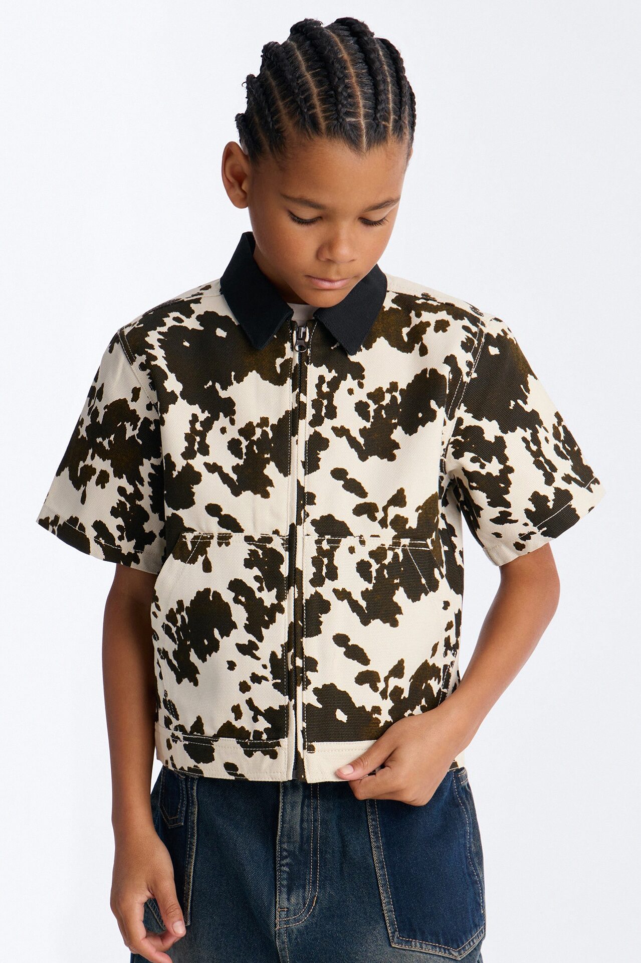 Mini Cropped Roxbury Contrast Collar Shirt - White/combo