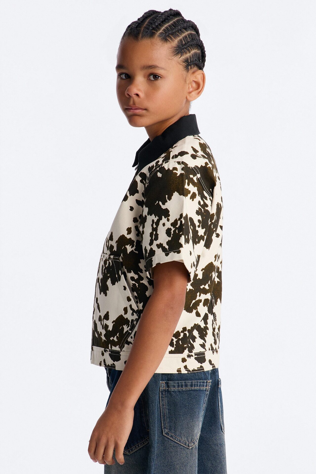Mini Cropped Roxbury Contrast Collar Shirt - White/combo