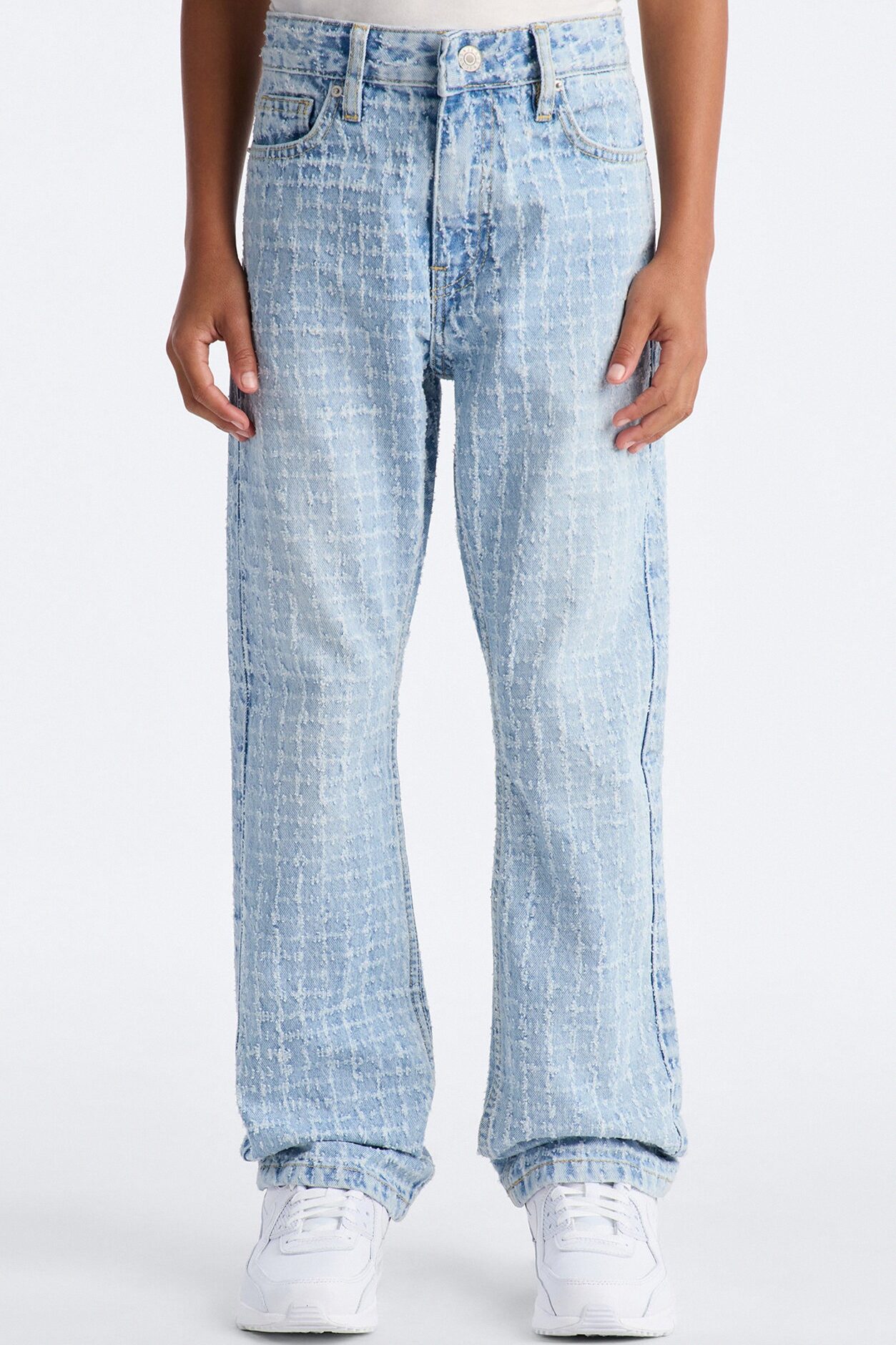 Mini Straight Flare Windowpane Jean - Light Wash