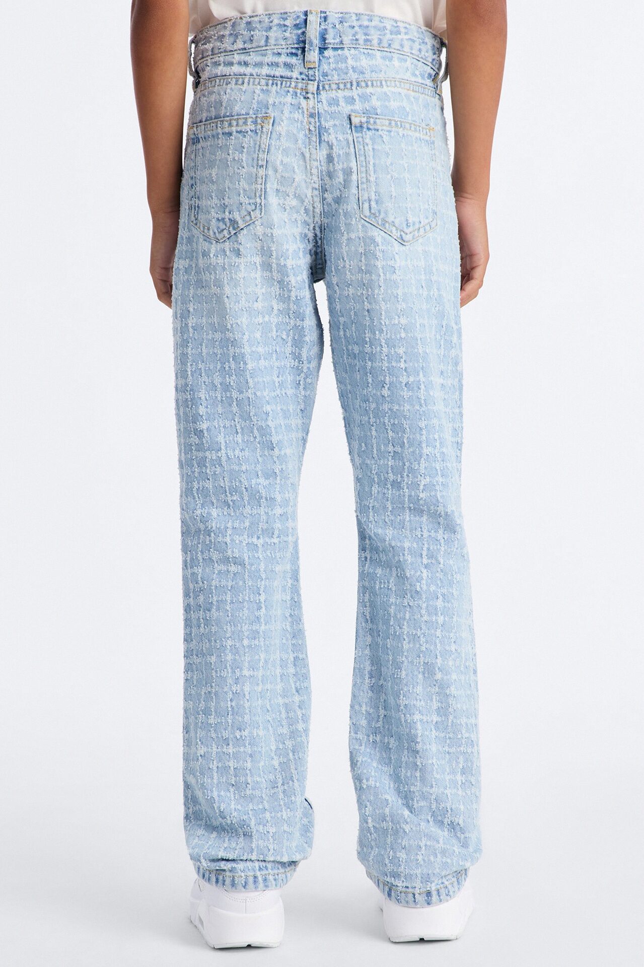 Mini Straight Flare Windowpane Jean - Light Wash
