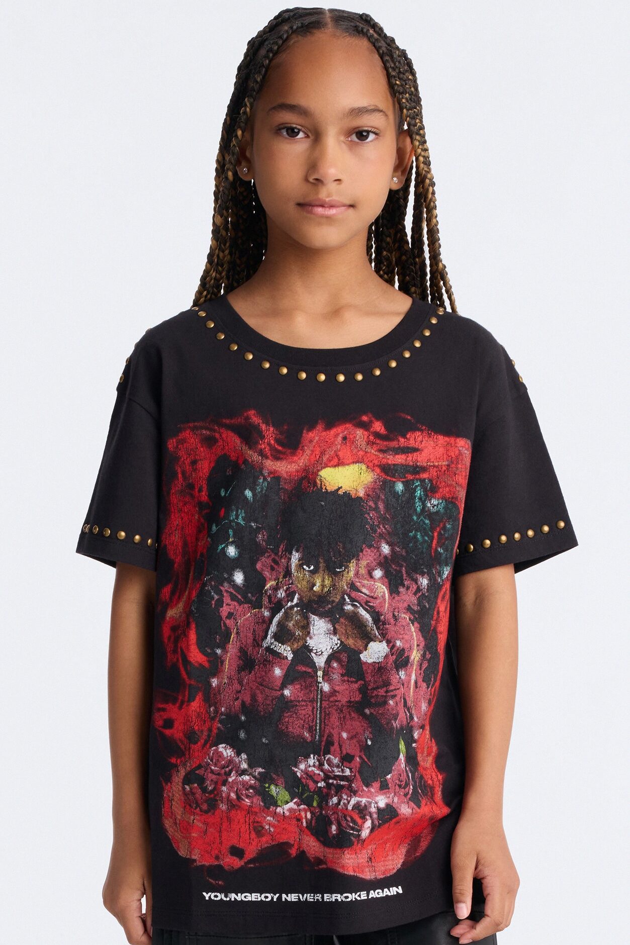 Mini NBA Youngboy Studded Short Sleeve Tshirt - Black