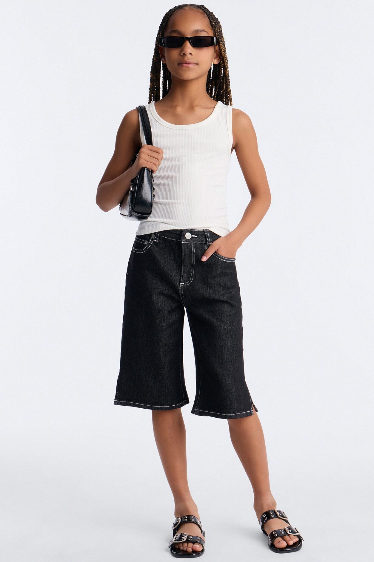 Mini In Stitches Denim Jorts - Black Wash