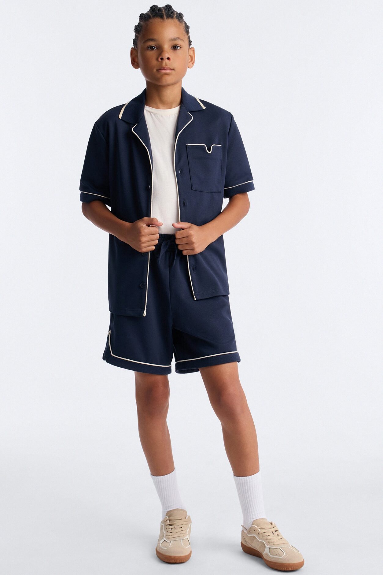 Mini Noir Cuban Collar Shirt - Navy
