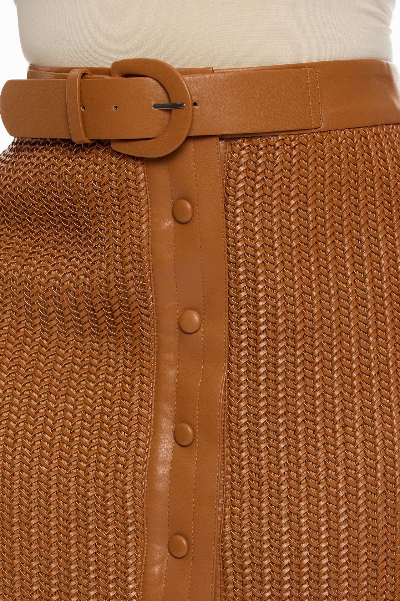 Hailey Faux Leather Belted Maxi Skirt - Cognac