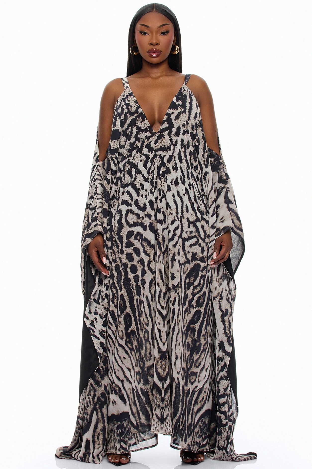 Resort And Repeat Chiffon Kaftan Dress - Grey/combo
