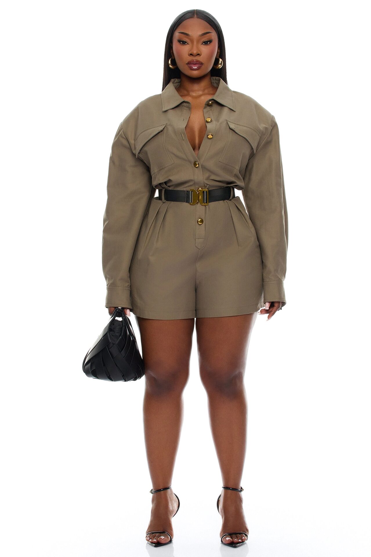 Morgan Cargo Belted Romper - Olive