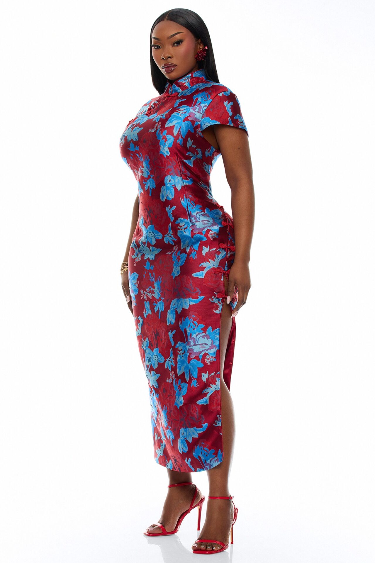 Modern Bloom Jacquard Maxi Dress - Red/combo