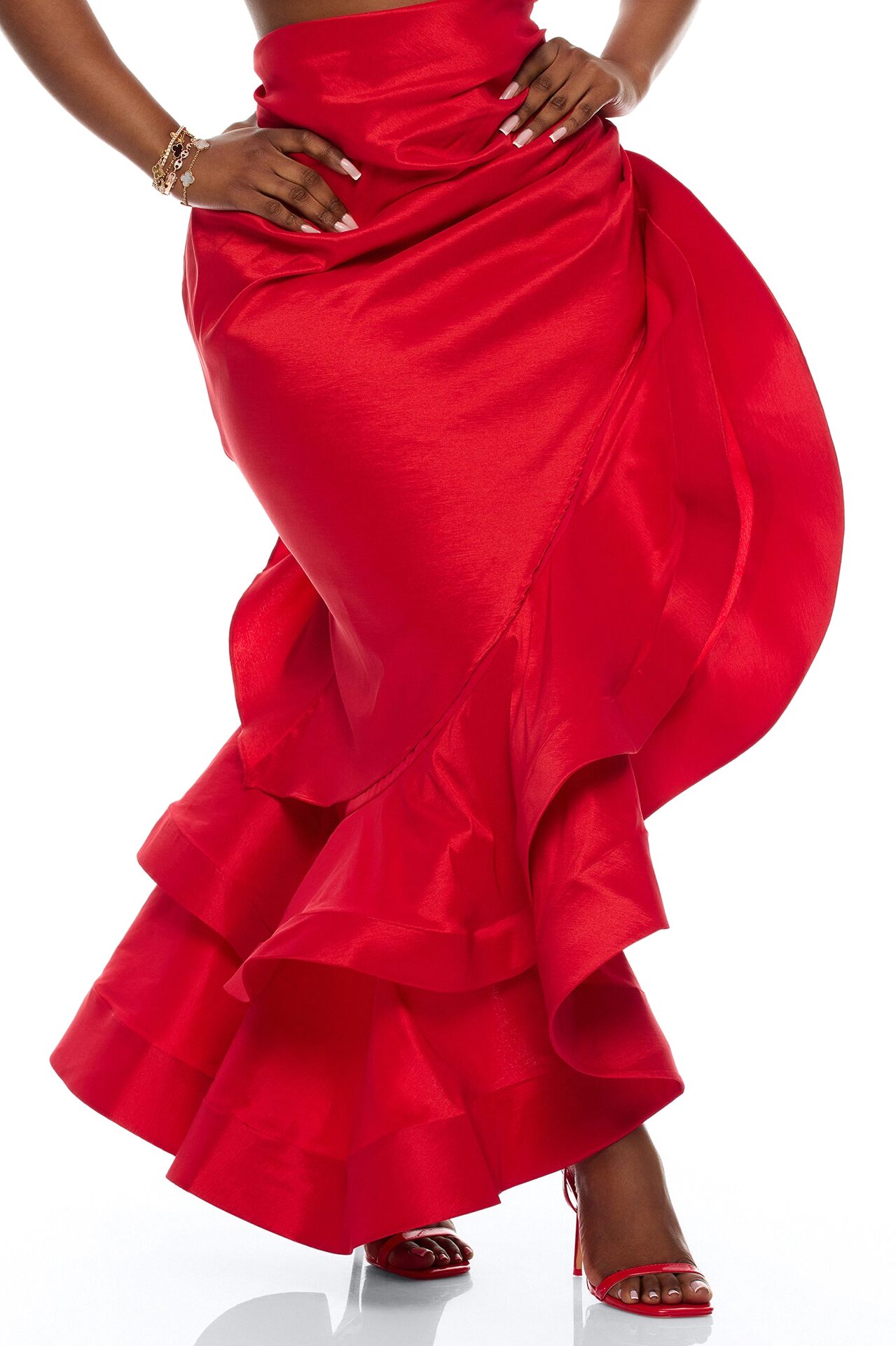 Sienna Ruffle Taffeta Maxi Dress - Red