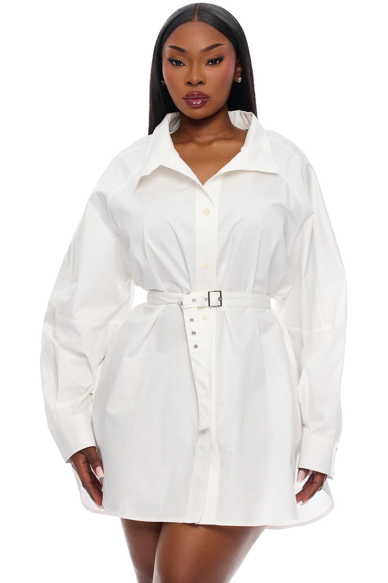 Ysabelle Belted Mini Shirt Dress - White