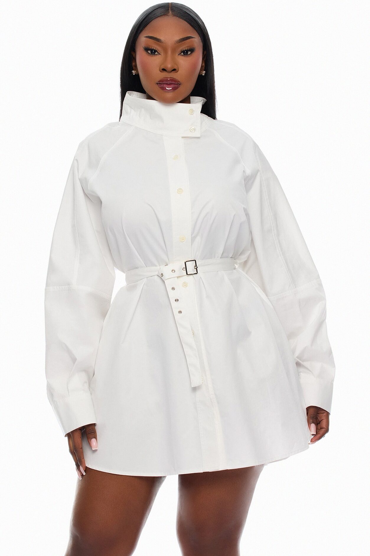 Ysabelle Belted Mini Shirt Dress - White