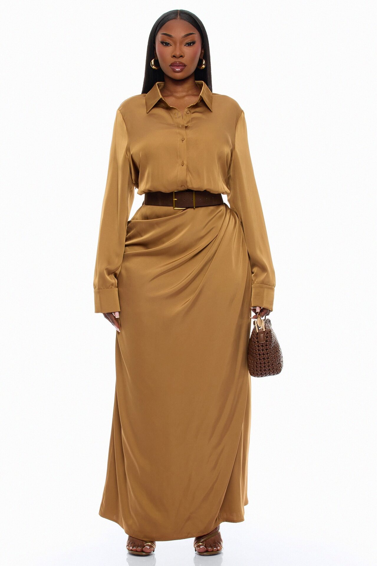 Dillion Belted Satin Maxi Dress - Bronze