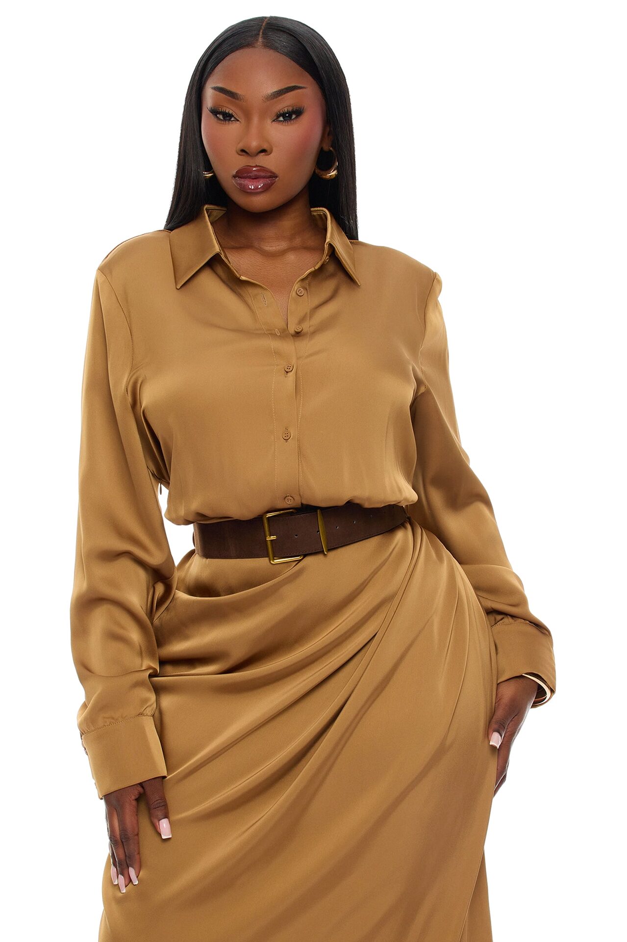 Dillion Belted Satin Maxi Dress - Bronze