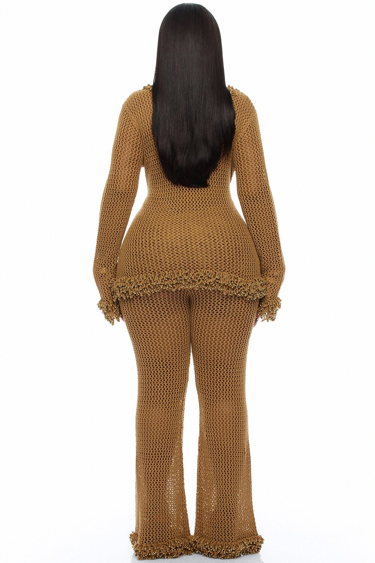 Siesta Crochet Cardigan Pant Set - Brown