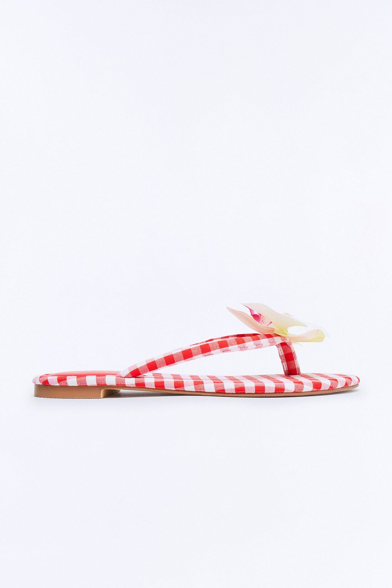 Ashbie Flower Gingham Flip Flops - Red