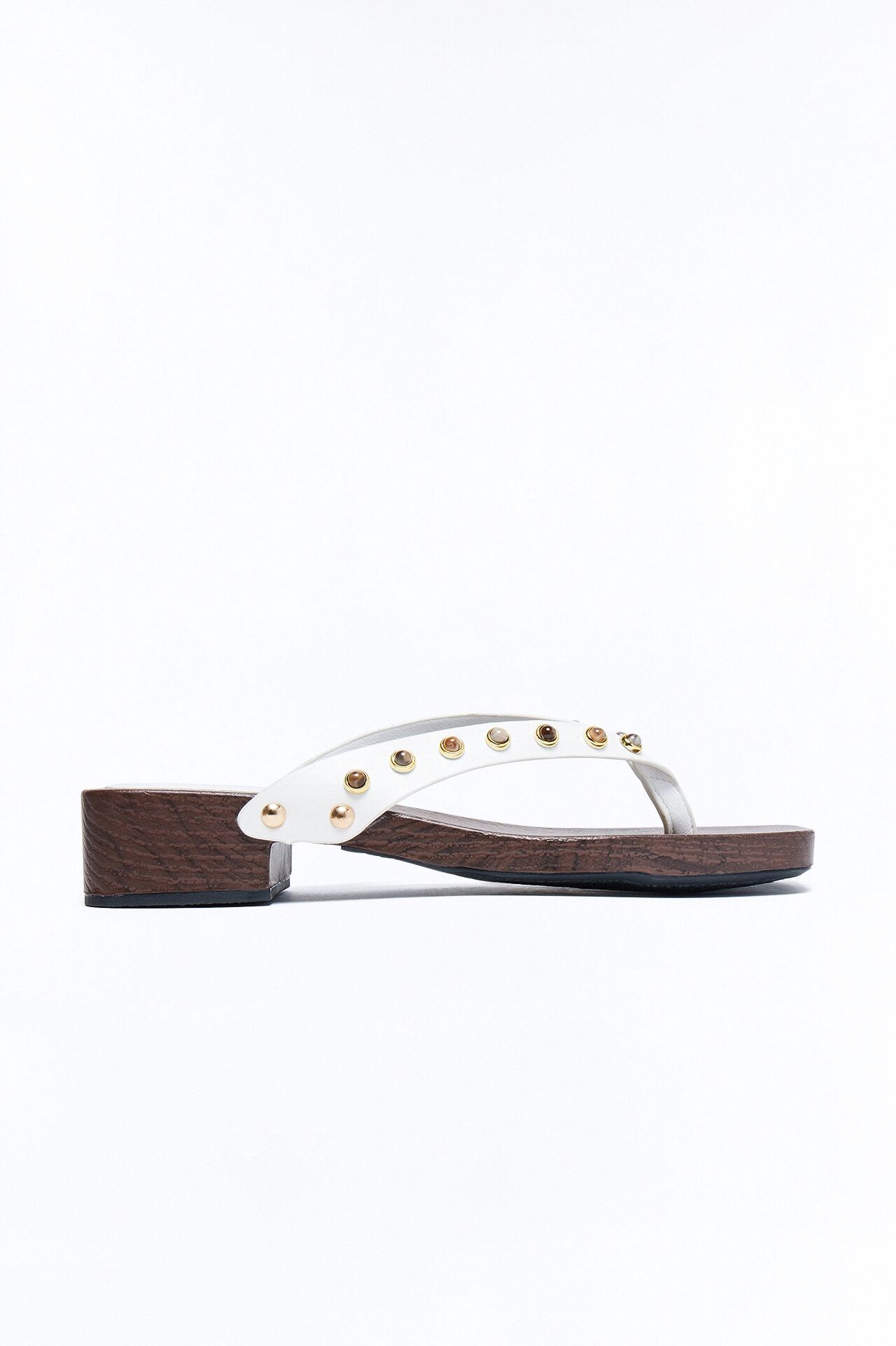 Olivie Studded Wood Flip Flops - White